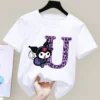 Kuromi Anime Letter A Z Children s Short sleeved New Sanrio Summer T shirt Clothes Girly - Kuromi Store