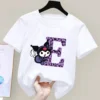 Kuromi Anime Letter A Z Children s Short sleeved New Sanrio Summer T shirt Clothes Girly 2 - Kuromi Store