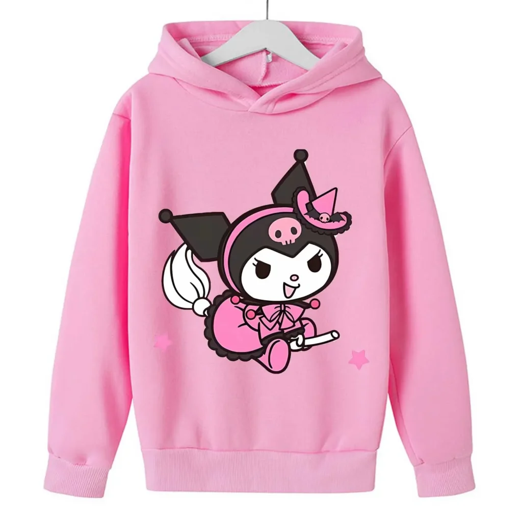 Kuromi Thick Hoodie for Children Cute Sanrio Cartoon Fleece Clothing for Girls Trendy Hoodies Clothes Sweatshirt 4 - Kuromi Store