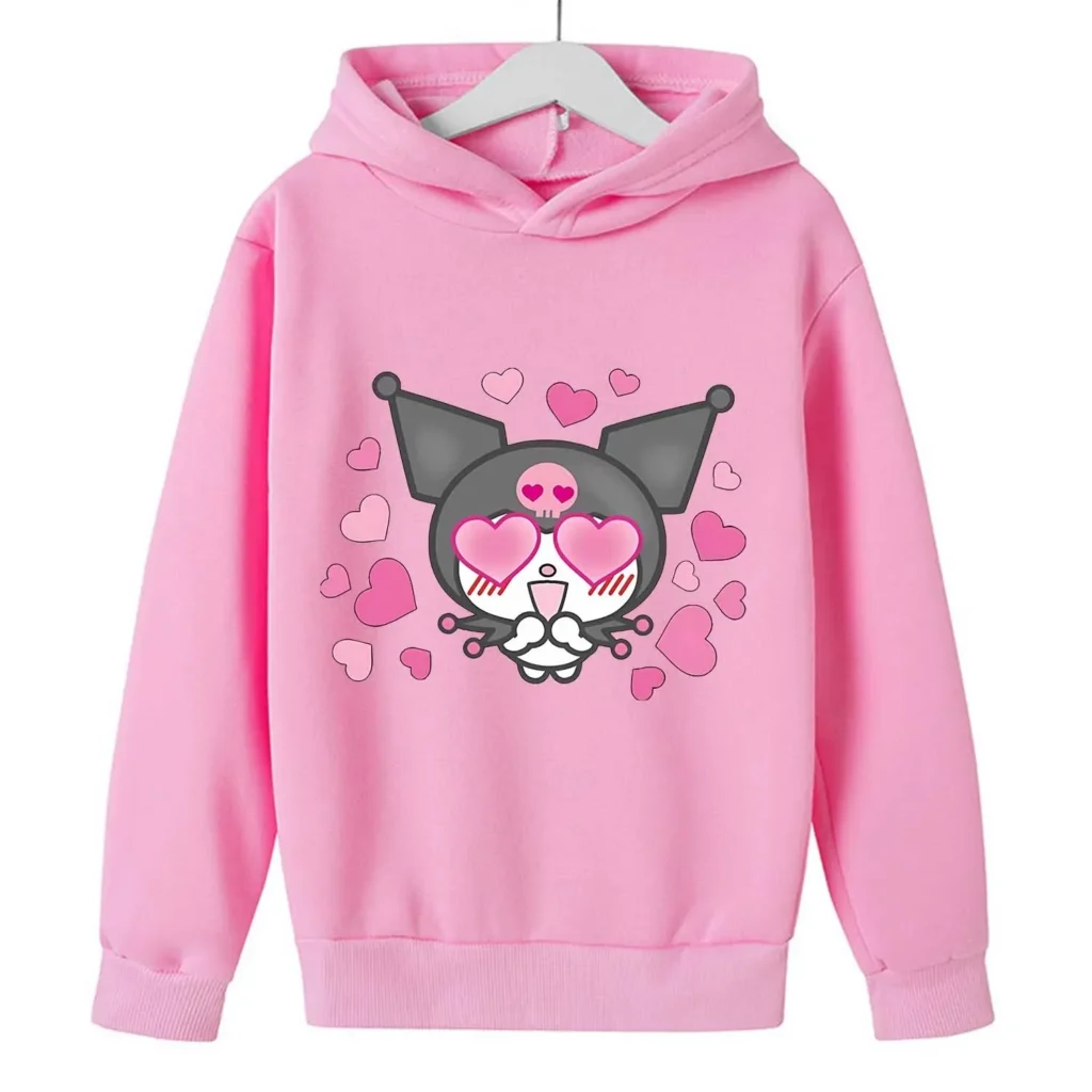 Kuromi Thick Hoodie for Children Cute Sanrio Cartoon Fleece Clothing for Girls Trendy Hoodies Clothes Sweatshirt 6 - Kuromi Store